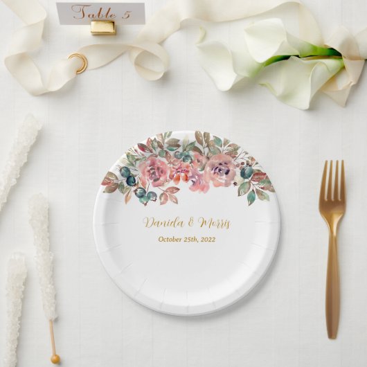 MARY Waterverf Roos Smaragd Groene Bruiloft Papieren Bordje (Huwelijk)