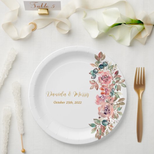 MARY Waterverf Roos Smaragd Groene Bruiloft Papieren Bordje (Huwelijk)