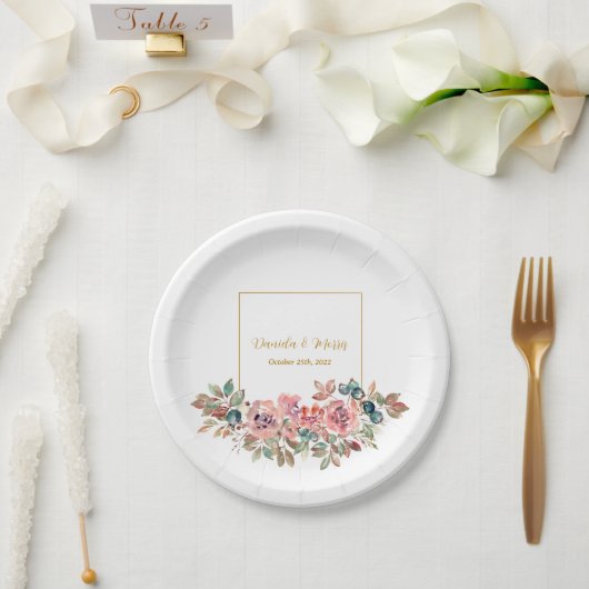 MARY Waterverf Roos Smaragd Groene Bruiloft Papieren Bordje (Huwelijk)