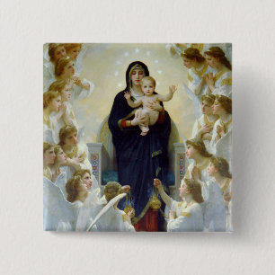 Mary with Angels - Regina Angelorum Vierkante Button 5,1 Cm