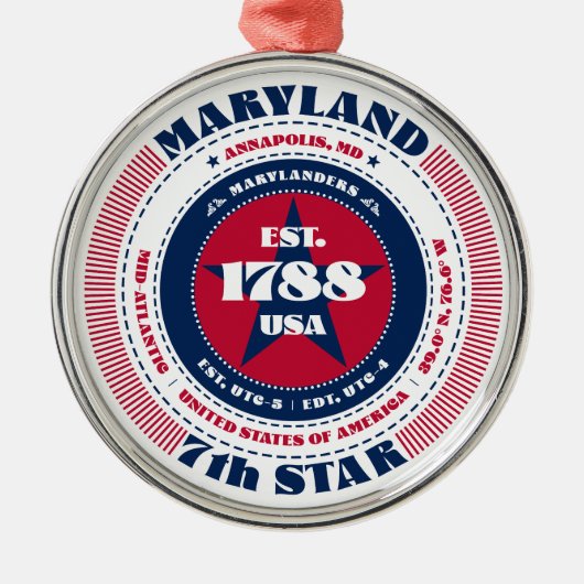 Maryland 7e staat kerstversiering metalen ornament (Voorkant)