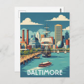 Maryland Baltimore Inner Harbor Travel Briefkaart (Voorkant / Achterkant)