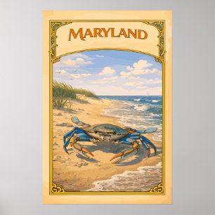 Maryland Blauwe Krab Vintage Reis Poster