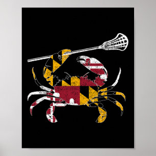 Maryland Blue Crab Lacrosse Lover T-shirt Flag of Poster