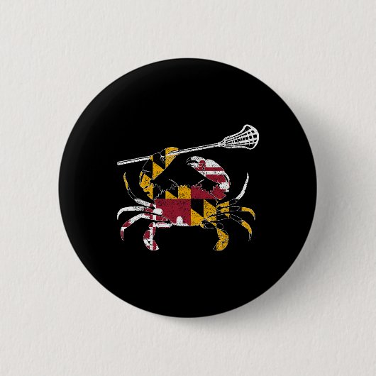 Maryland Blue Crab Lacrosse Lover T-shirt Flag of Ronde Button 5,7 Cm (Voorkant)