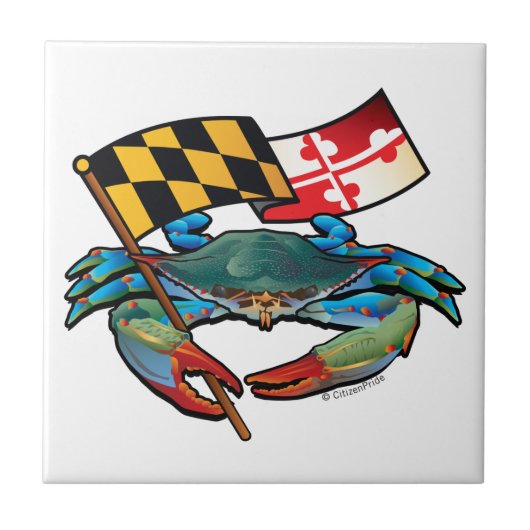 Maryland Blue Crab met vlaggekletter Tegeltje (Voorkant)