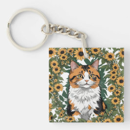 Maryland Calico Cat And Black Eyed Susan Flowers 2 Sleutelhanger