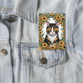 Maryland Calico Cat And Black Eyed Susan Flowers Button (Insitu)