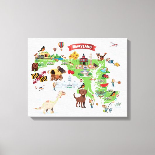 Maryland Cartoon Map Canvas Afdruk (Voorkant)