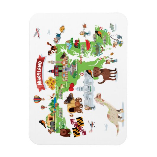 Maryland Cartoon Map Magneet (Verticaal)