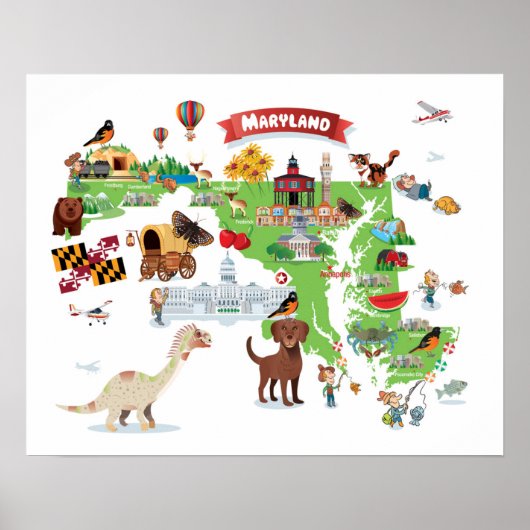Maryland Cartoon Map Poster (Voorkant)