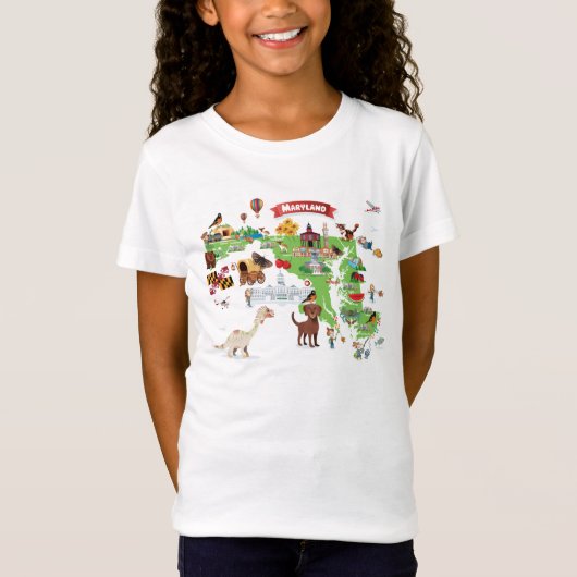 Maryland Cartoon Map T-shirt (Voorkant)
