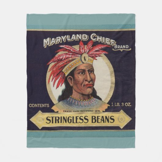Maryland Chief Stringless Beans label uit 1930 Fleece Deken (Voorkant)