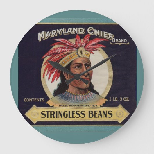 Maryland Chief Stringless Beans label uit 1930 Grote Klok (Voorkant)
