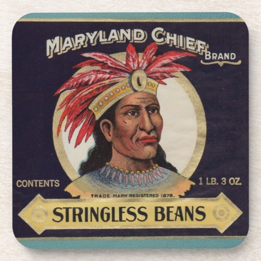 Maryland Chief Stringless Beans label uit 1930 Onderzetter (Voorkant)