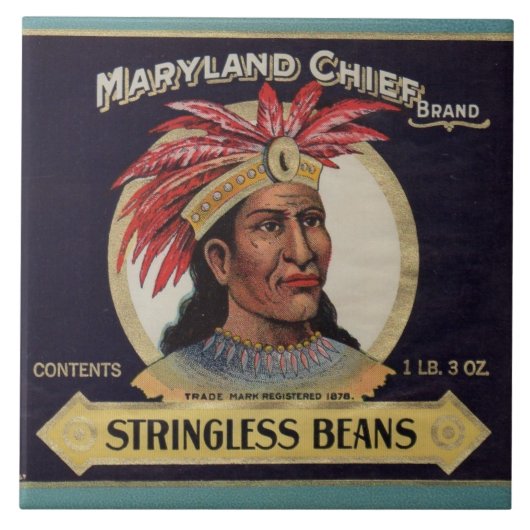 Maryland Chief Stringless Beans label uit 1930 Tegeltje (Voorkant)