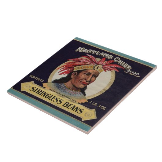 Maryland Chief Stringless Beans label uit 1930 Tegeltje (Zijkant)