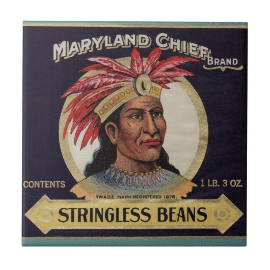 Maryland Chief Stringless Beans label uit 1930 Tegeltje (Voorkant)