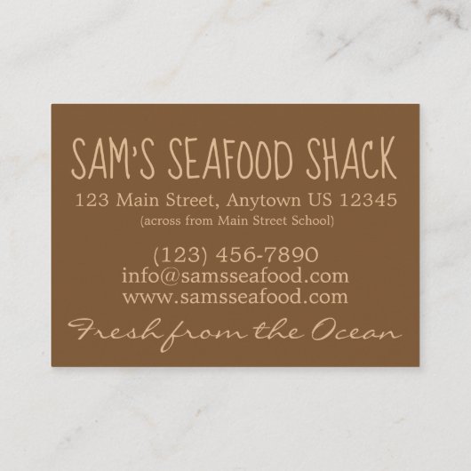 Maryland Crab Cakes Crabcakes restaurants Visitekaartje (Achterkant)