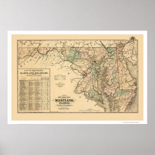 Maryland & Delaware Railroad Map 1876 Poster