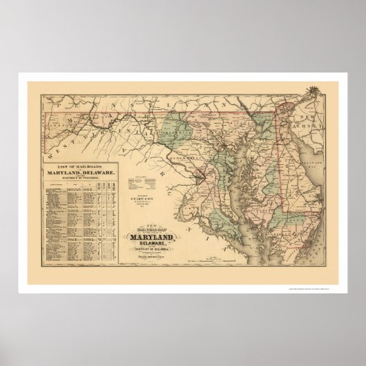 Maryland & Delaware Railroad Map 1876 Poster (Voorkant)