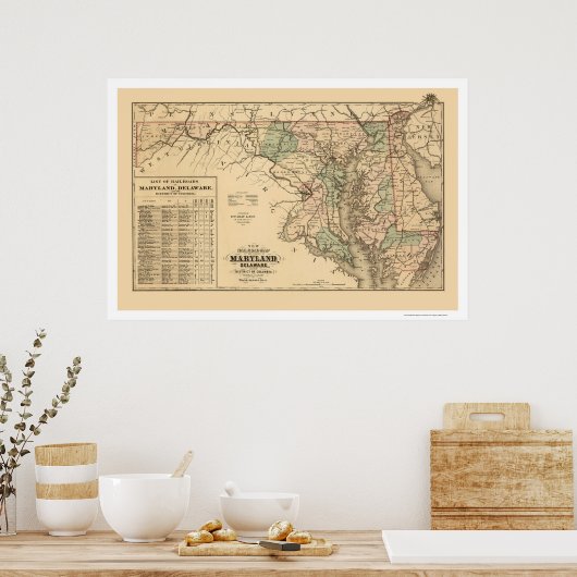Maryland & Delaware Railroad Map 1876 Poster (Keuken)