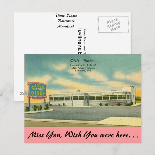 Maryland, Dixie Diners, Baltimore Briefkaart (Voorkant / Achterkant)