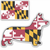 Maryland Flag en Corgi Silhouette Stickers (Voorkant)