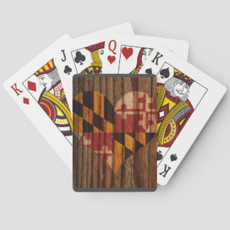 Maryland Flag Heart over het thema hout Pokerkaarten