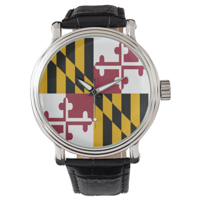 Maryland Flag Horloge met lederen polsband (Voorkant)