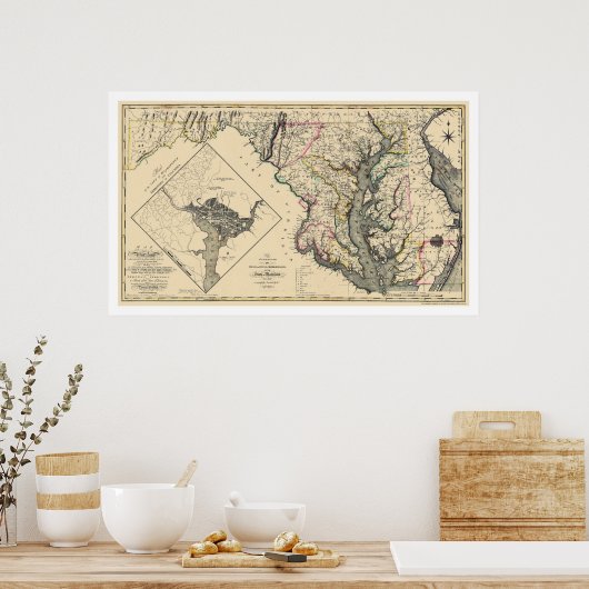 Maryland - Gedetailleerde kaart 1795 Poster (Keuken)