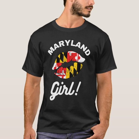 Maryland Girl MD State Flag Lips Kiss Baltimore Ho T-shirt (Voorkant)