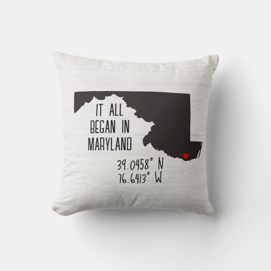 Maryland GPS-coördinaten met hart Kussen (Voorkant)