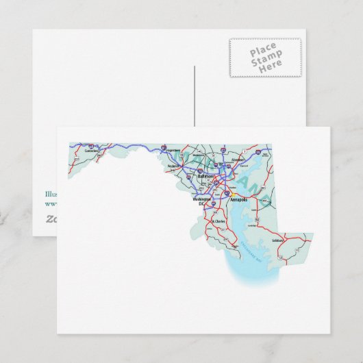 Maryland Interstate Map Briefkaart (Voorkant / Achterkant)