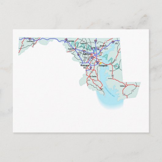 Maryland Interstate Map Briefkaart (Voorkant)