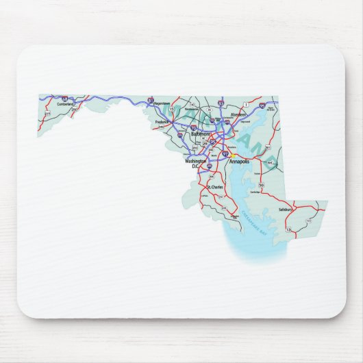 Maryland Interstate Map Mousepad Muismat (Voorkant)