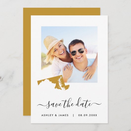 Maryland Map Foto Wedding Save the Date Kaart (Voorkant / Achterkant)