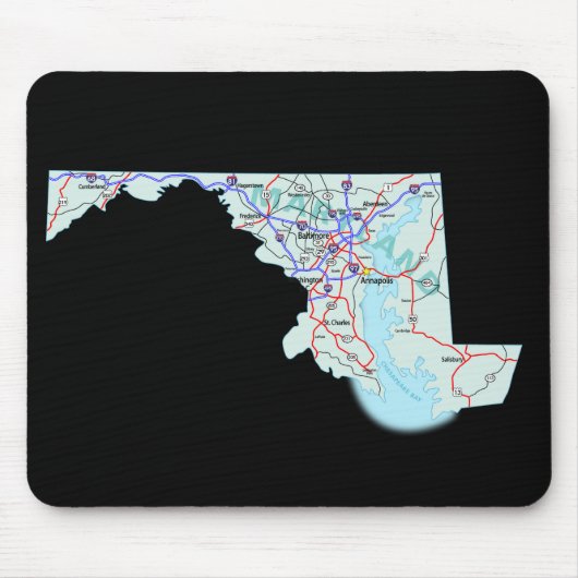 Maryland Map Mousepad Muismat (Voorkant)
