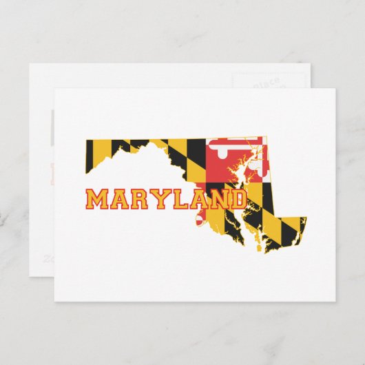 Maryland Map Shaped State Flag Name Marylander Briefkaart (Voorkant / Achterkant)