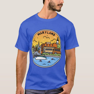 Maryland MD Geïllustreerd Badge Retro Vintage Natu T-shirt