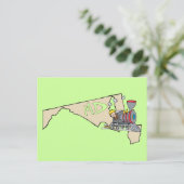 Maryland MD Map & Locomotive Cartoon Art Motto Briefkaart (Staand voorkant)