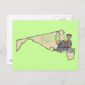 Maryland MD Map & Locomotive Cartoon Art Motto Briefkaart (Voorkant / Achterkant)
