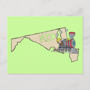 Maryland MD Map & Locomotive Cartoon Art Motto Briefkaart