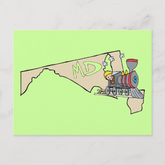Maryland MD Map & Locomotive Cartoon Art Motto Briefkaart (Voorkant)