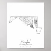 Maryland Minimal Street Map Poster (Voorkant)