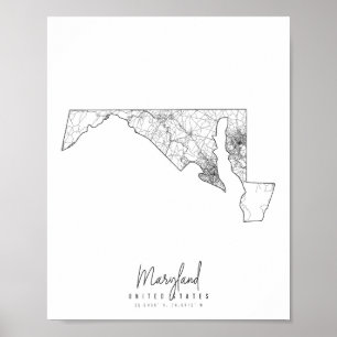 Maryland Minimal Street Map Poster