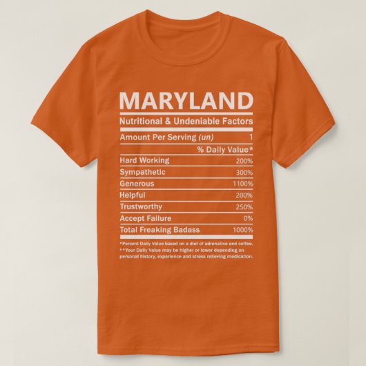 Maryland Name Maryland Nutritional and Undenable T-shirt (Design voorkant)