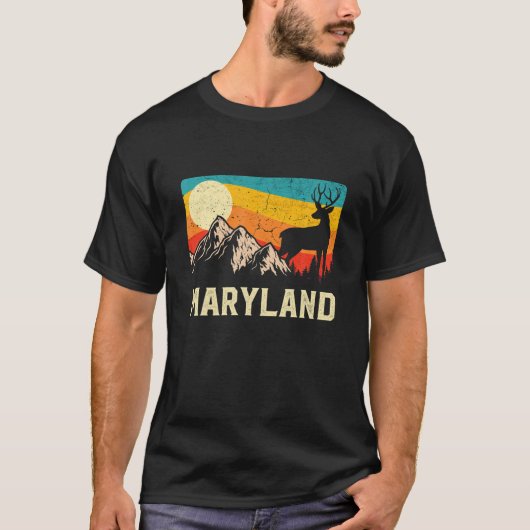 Maryland Natuur Wild Deer Retro Sunset Hiking T-shirt (Voorkant)