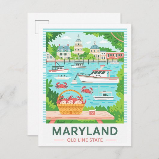 Maryland Old Line State Verenigde Staten Zomer Rei Briefkaart (Voorkant / Achterkant)