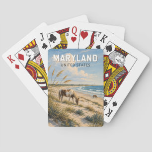 Maryland Paard Illustratie Reis Kunst Vintage Pokerkaarten
